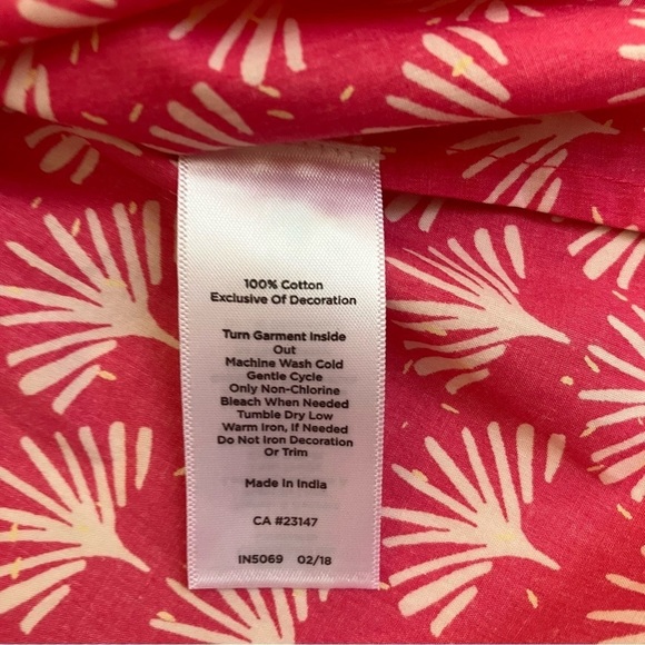 Talbots Pink White Fan Print Poplin Popover Blouse Lace Trim 3/4 Sleeves Sz X - Picture 11 of 16